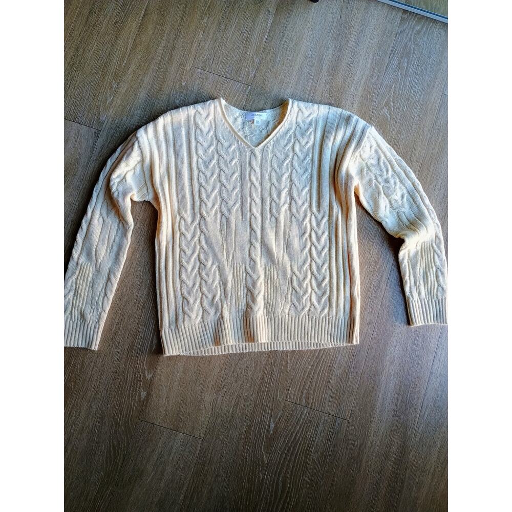 Heimish wool cableknit Vneck cream sweater neutral capsule wardrobe quiet luxury